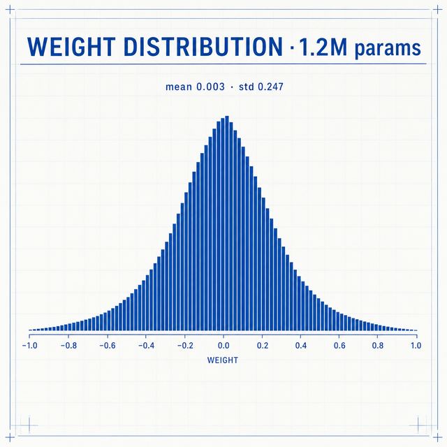 weight histogram · Editorial Blueprint